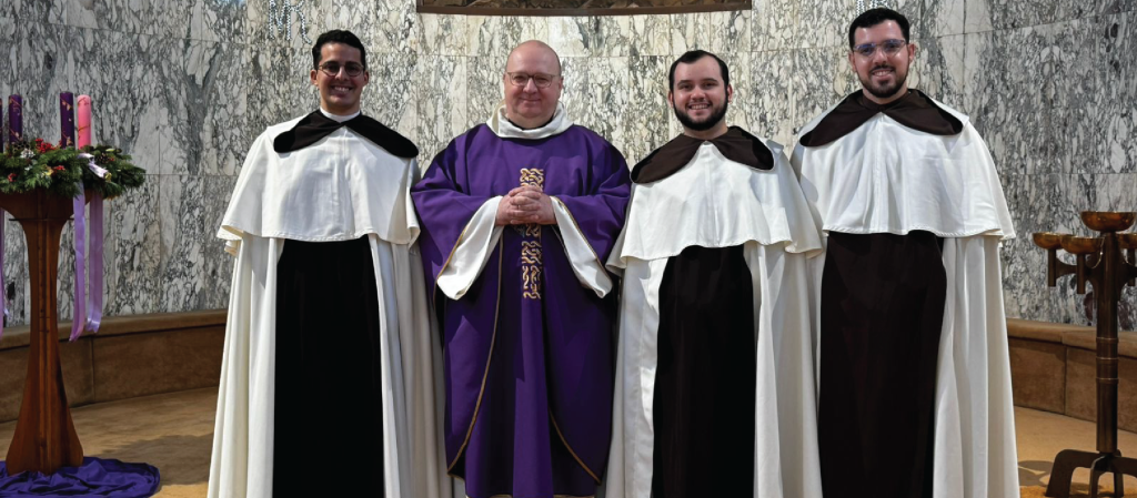Following their vow renewals, brothers Joao, Wedson, and Harrison pose for a photo with Prior Provincial Fr Simon Nolan, O.Carm.